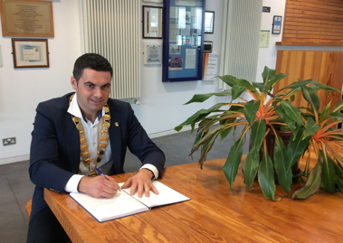 Mayor of Letterkenny Municipal District Cllr. James Pat McDaid signing the book of condolence in memory of those who were killed or injured in the Orlando tragedy earlier this week.