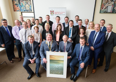 Randox Teoranta employees attending the Cathaoirleach’s Reception in honour of Dr. Peter FitzGerald on Tuesday.  Included front row l to r: Ciaran Richardson, 