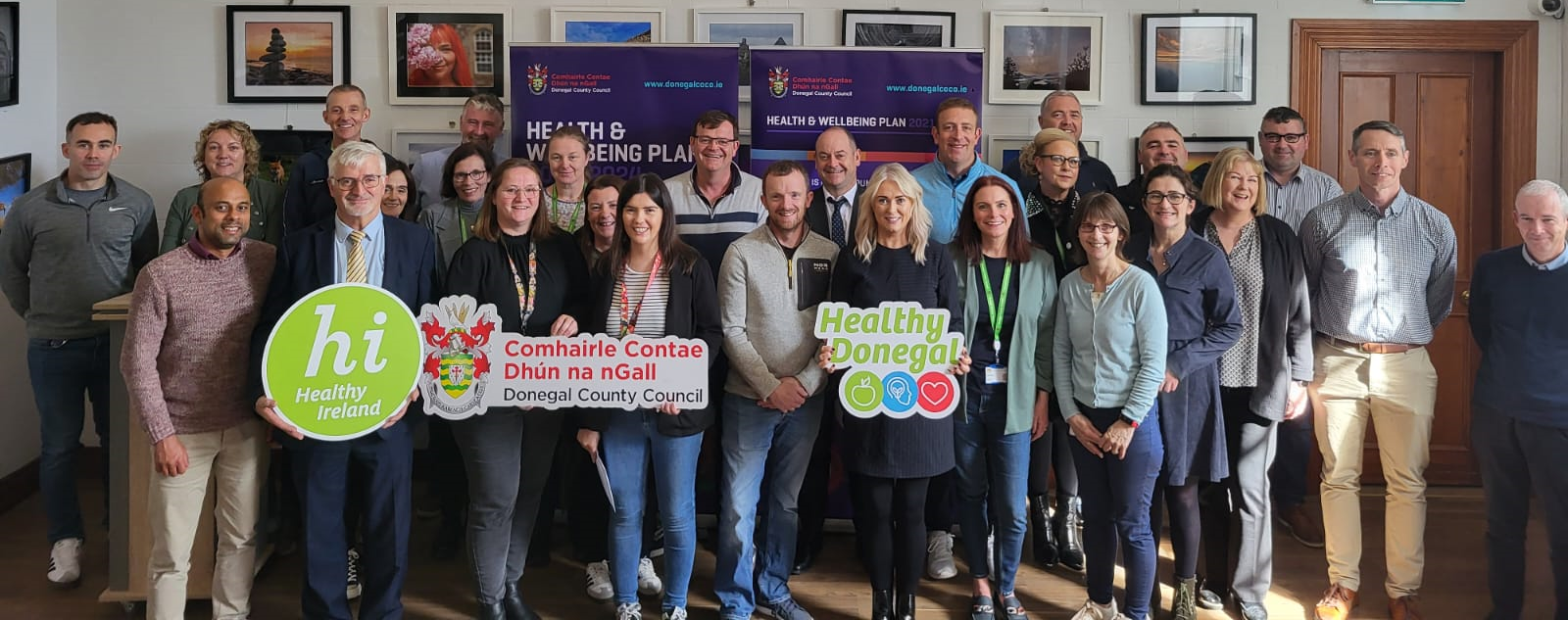 Donegal County Council Chief Executive, Mr. John G McLaughlin and Mr. Patsy Lafferty, Director of Service, Housing and Corporate Services pictured with the winners and participants of the Donegal County Council Staff Walking Challenge 2024