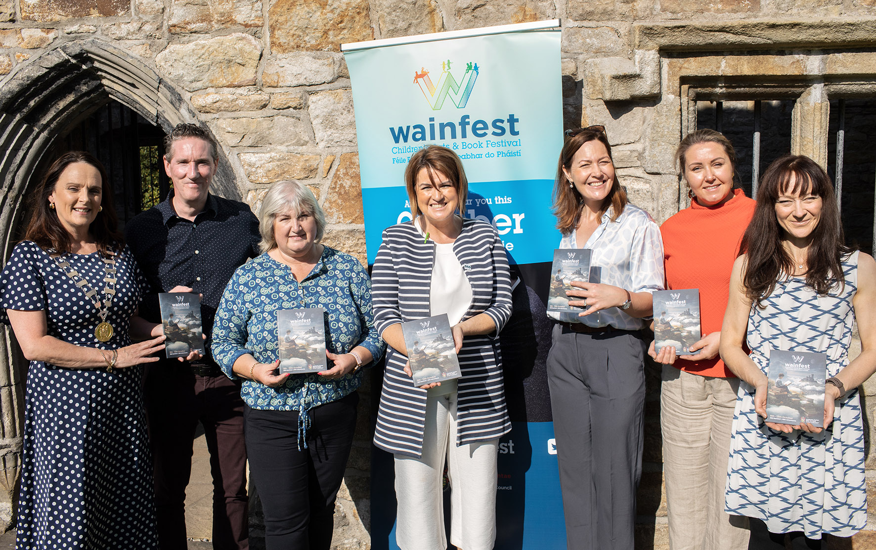 Cathoairleach of Donegal County Council, Cllr Niamh Kennedy with Wainfest committee members at the launch of the festival in Donegal Castle.