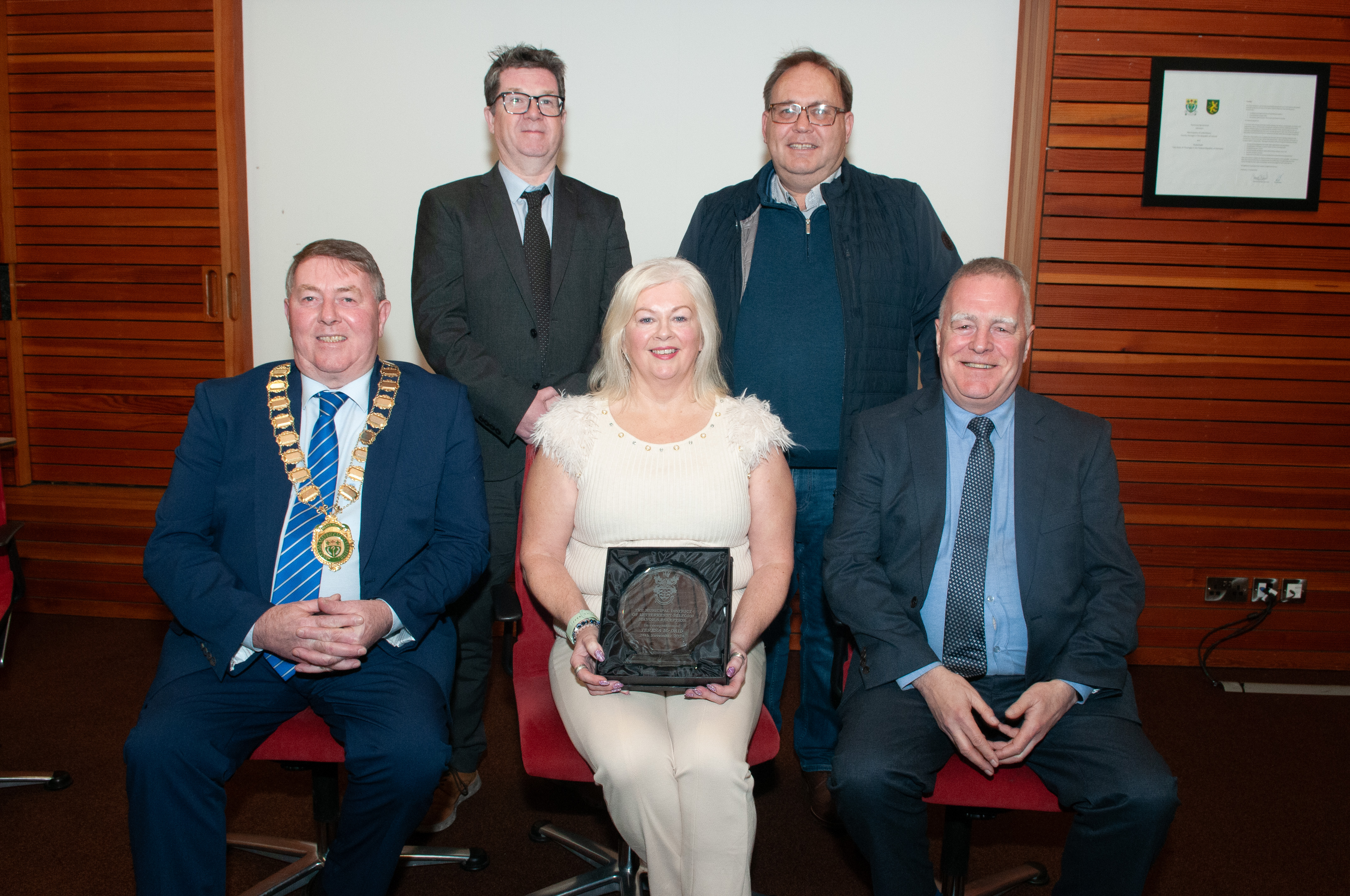 Teresa McDaid honoured at Mayor’s Reception The members of the Letterkenny / Milford Municipal District were delighted to confer a Civic Honour on Teresa McDaid at a reception held at the Public Services Centre, Letterkenny last evening.