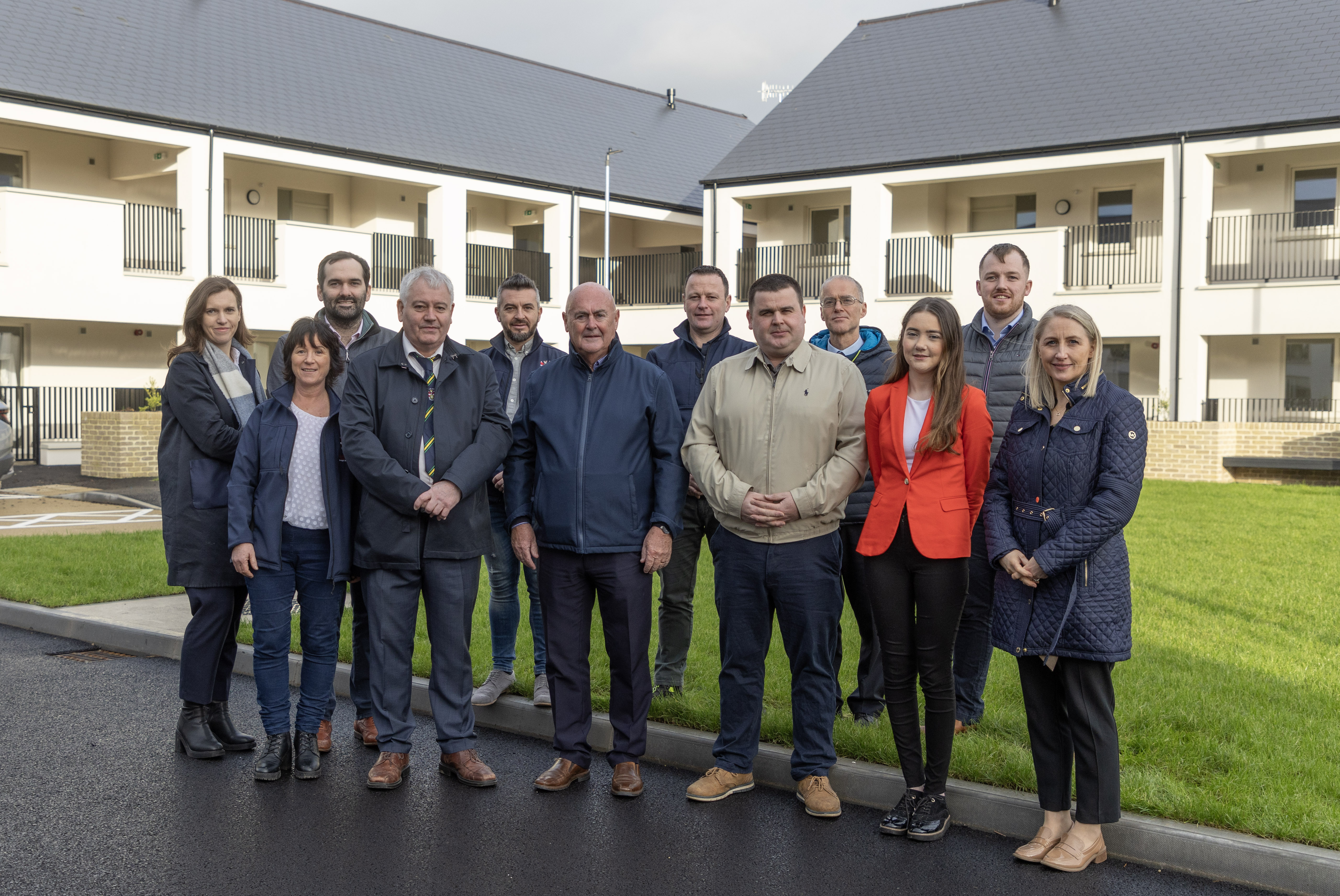 Members of Lifford-Stranorlar Municipal District photographed during a visit to the new Council Housing Estate at Cuirt an Troisc, Trusk Road, Ballybofey, on 16th January 2025.  They are pictured with Donegal County Council staff who were involved in the project and a representative from Lowry Construction, Contractor for this new development