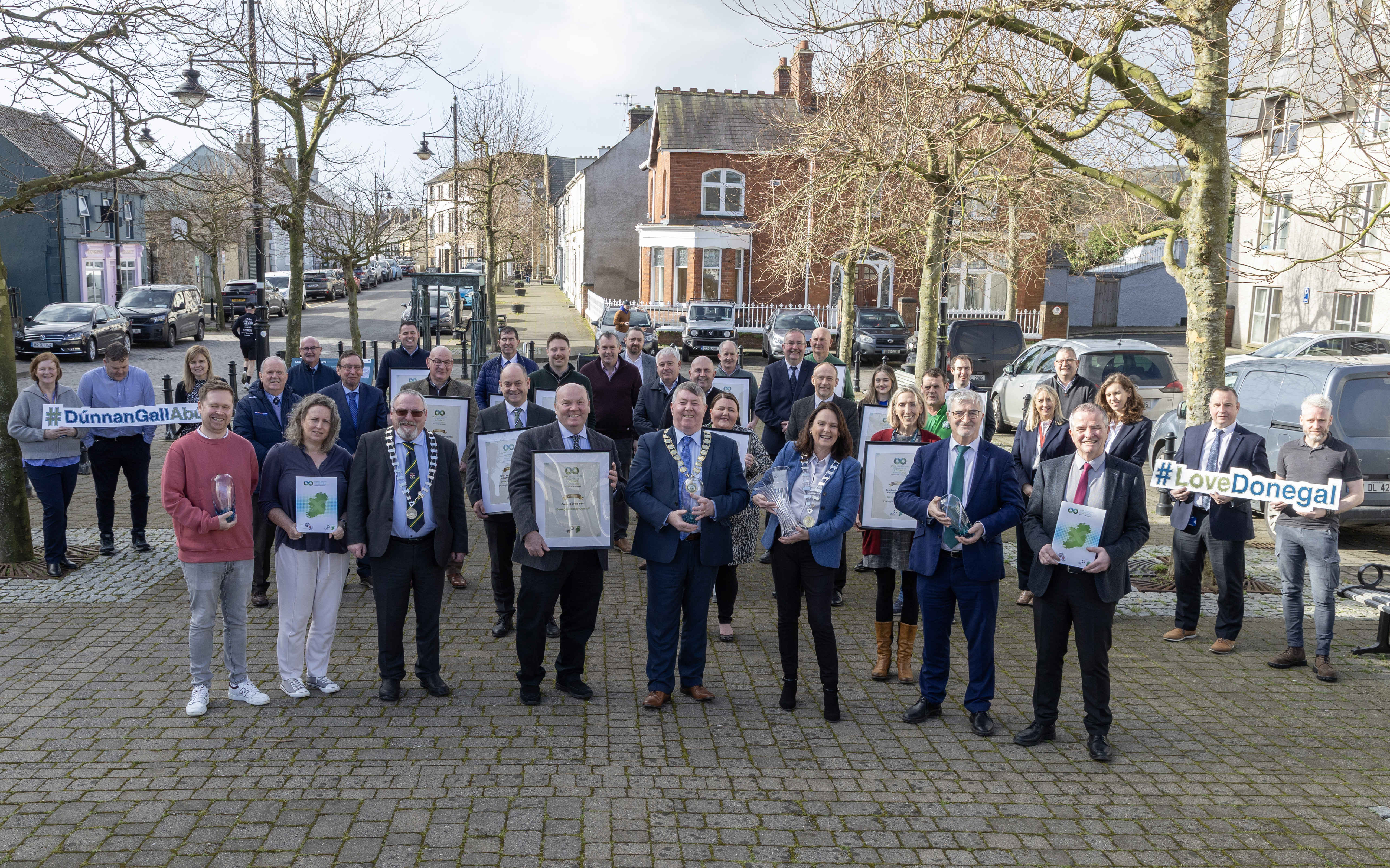 Council Members, Officials and Staff pictured with the Council of the Year Award, Category Awards and Shortlisted Awards received at the LAMA (Local Authority Members Association’s) All-Ireland Community and Council Awards 